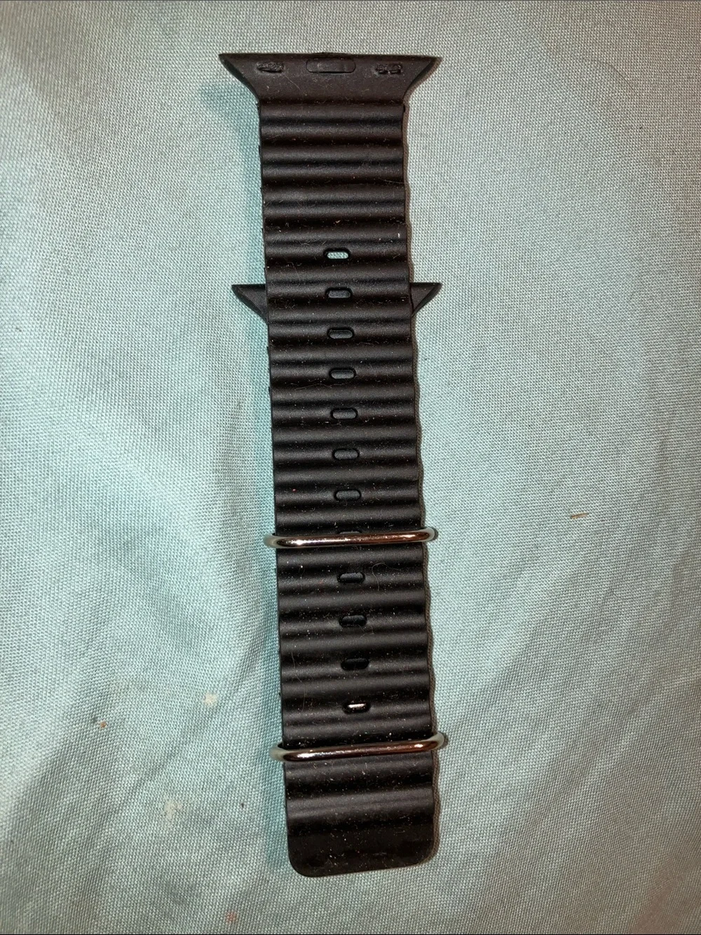 Fits Ultra Black Ribbed Silicone Watch Band with Silver Hardware